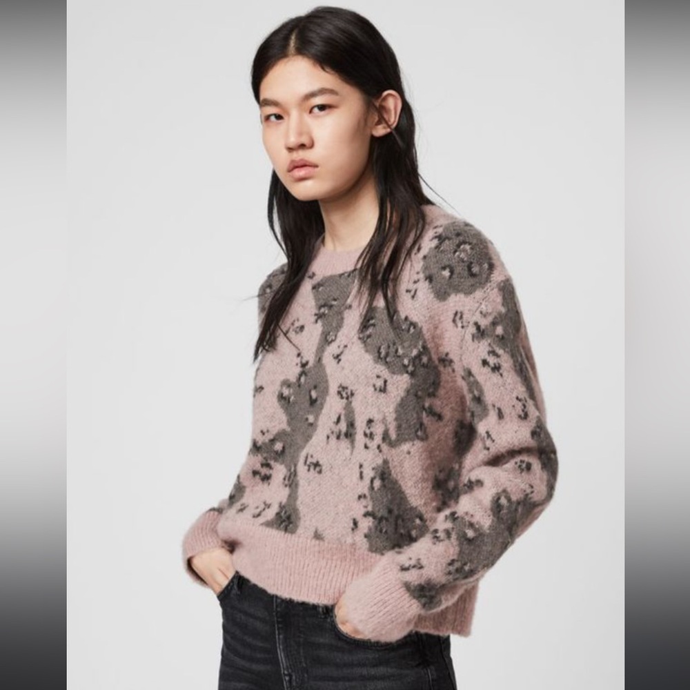 All Saints Pink and Gray Camo Sweater